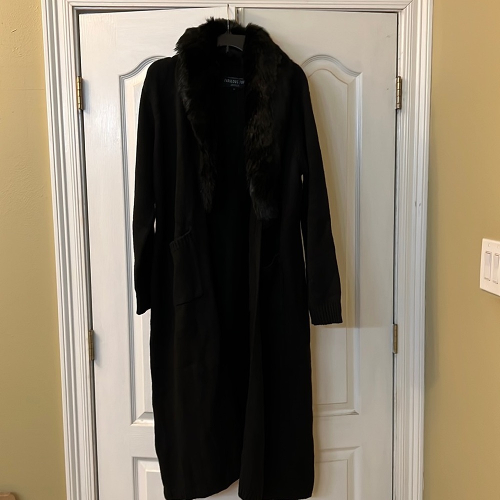 Donna Salyers Fabulous Furs maxi sweater with faux fur collar